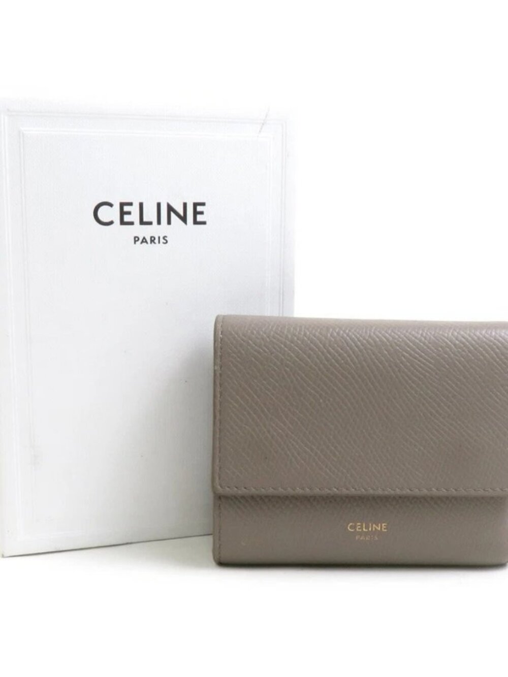 CELINE Trifold Wallet Greige Leather